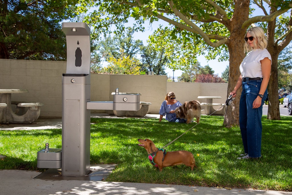 Haws outdoor bottle filling station and drinking fountain at a park — Refresh Hydration Grant