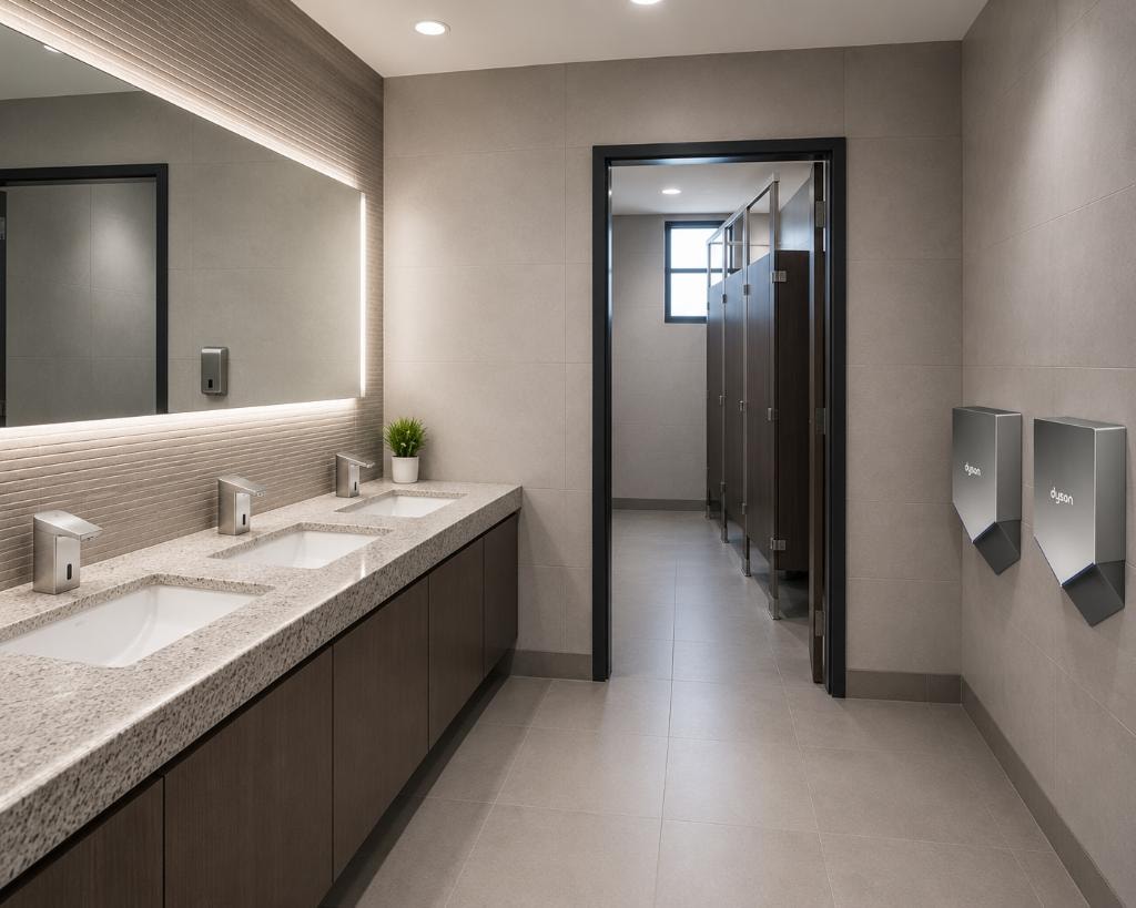 Modern renovated commercial restroom