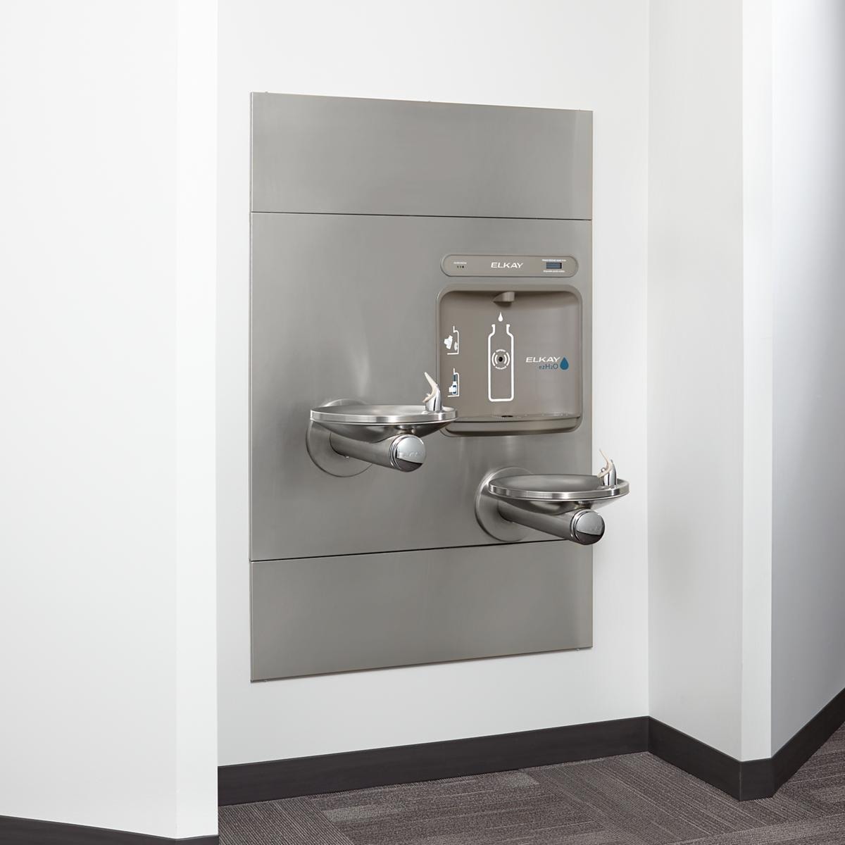 Modern bottle filling station installed in a school or office building