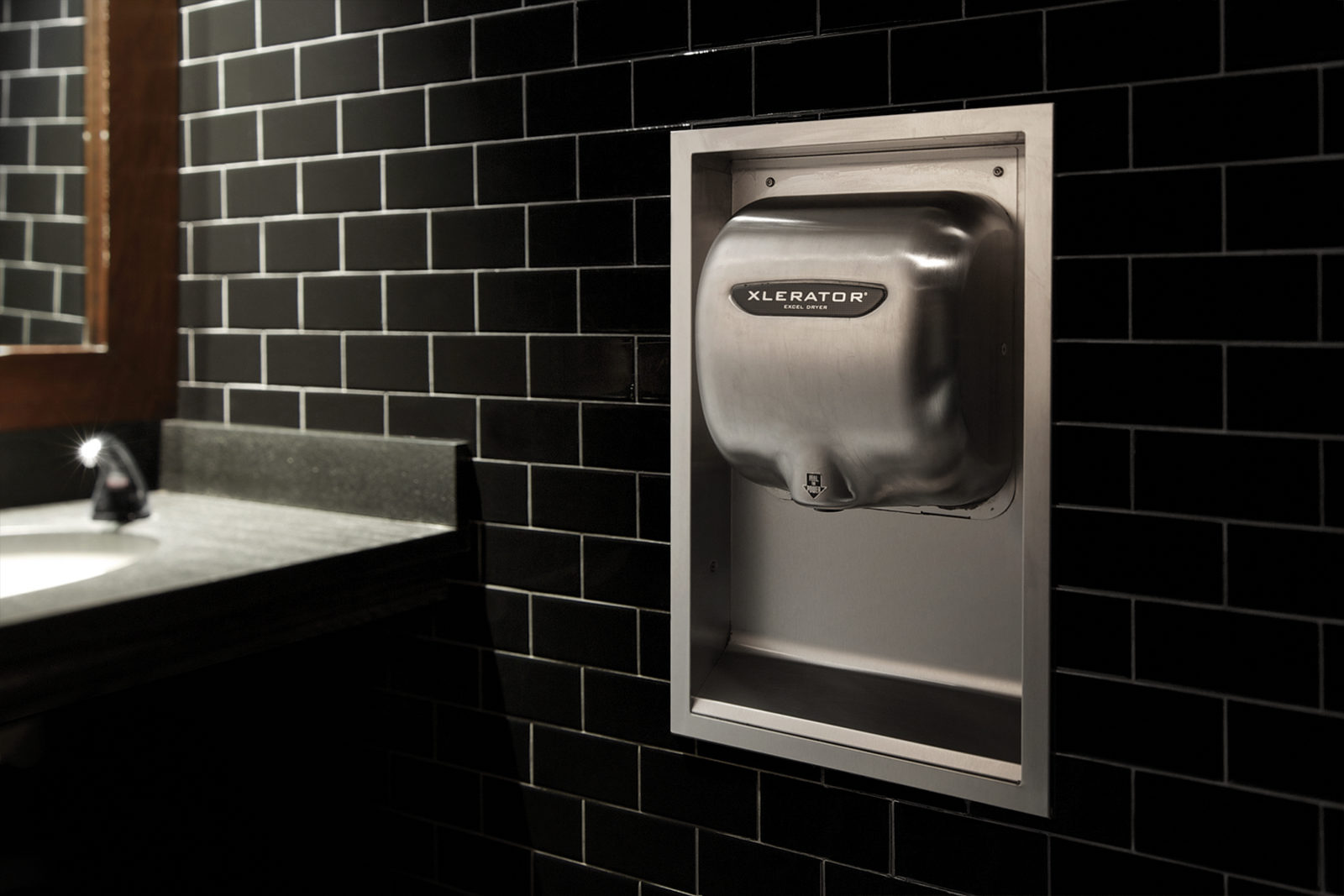 Excel XLERATOR hand dryer at Max Burger restaurant restroom