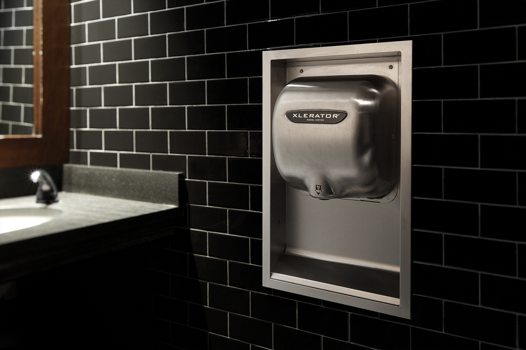 Excel XLERATOR hand dryer at Max Burger restaurant restroom